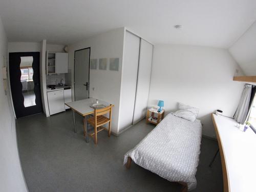 vue d'ensemble (coin bureau, coin repas et kitchenette, lit)